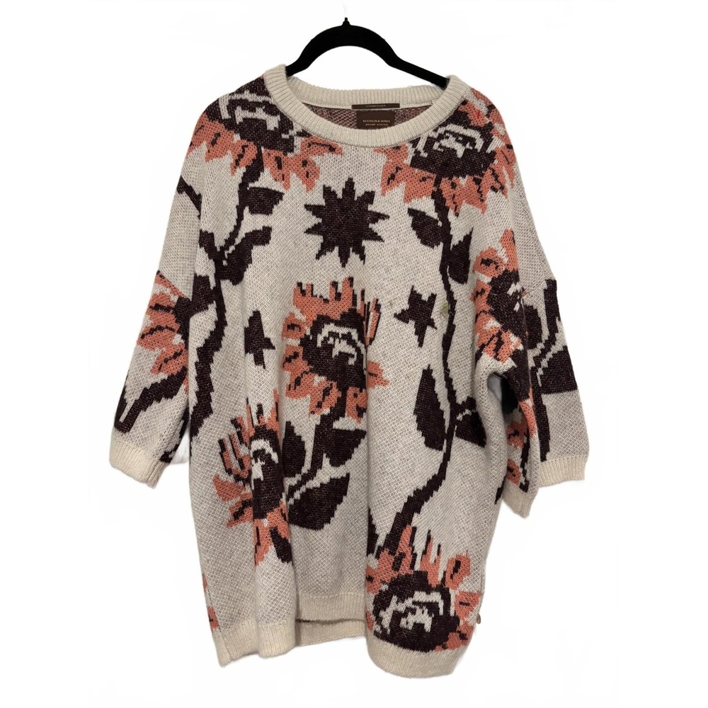 Womens sz XL Scotch and Soda beige‎ floral sweater #1297